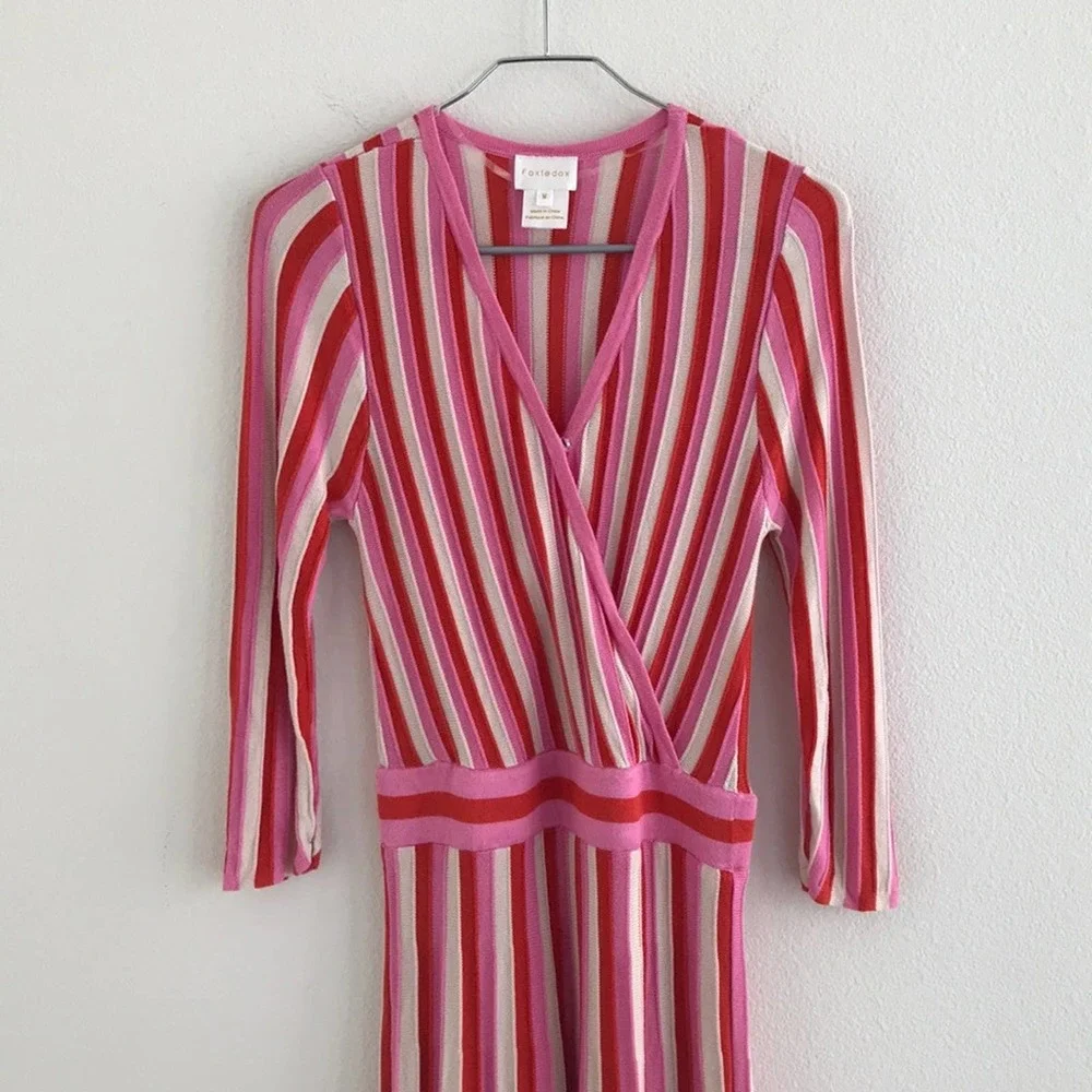 Foxiedox Echo Stripe Midi Sweater Dress Size Small - Picture 2 of 9